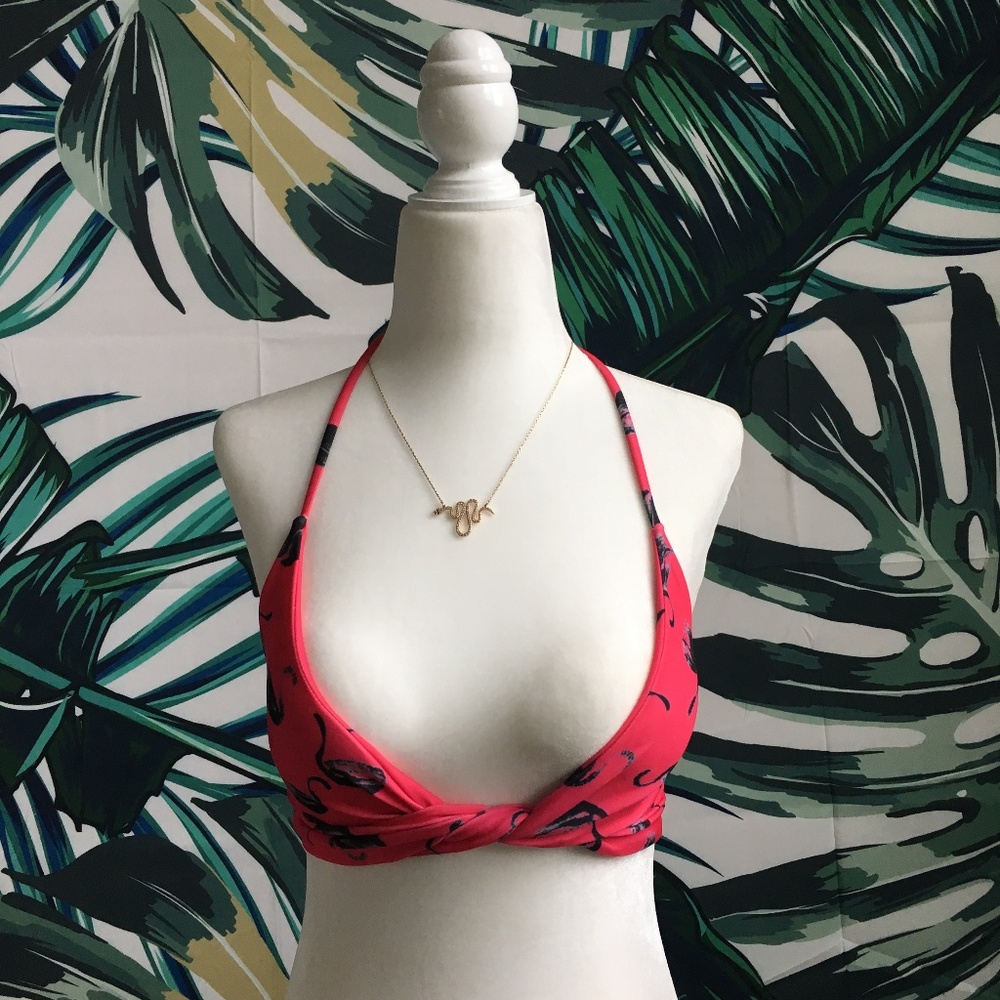 SWIM! Bright Pink Flamingo Wrap Bikini Top